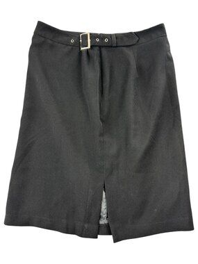 Vintage Style Black Belted Pencil Skirt with Gold Buckle Office Siren Corporate